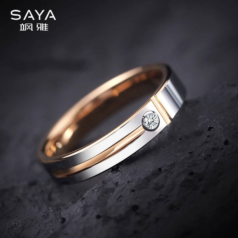 飒雅 钨金莫桑石戒指 男女士小众情侣戒指结婚礼物莫桑石对戒J009