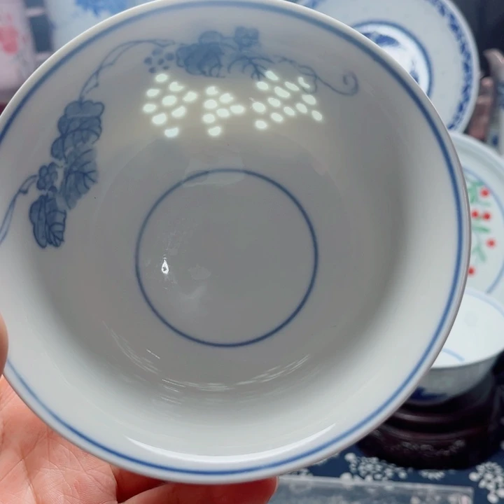 青花玲珑5寸饭碗葡萄