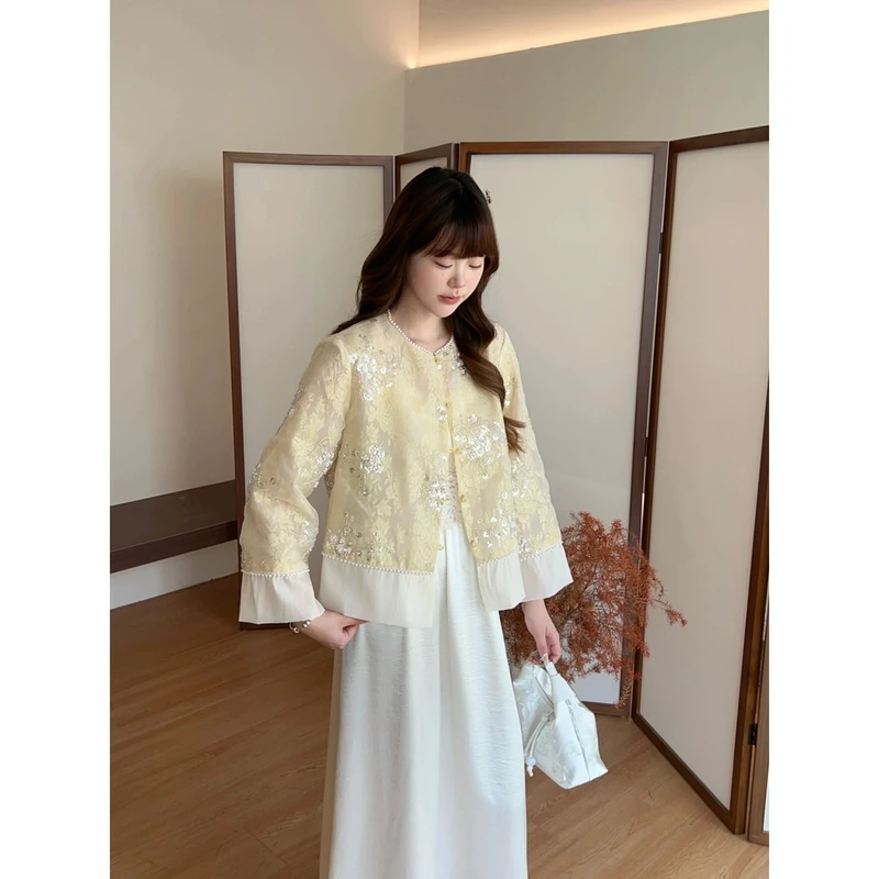 【浮光】春夏新款国风重工亮片时尚国风中式复古外套上衣气质法式