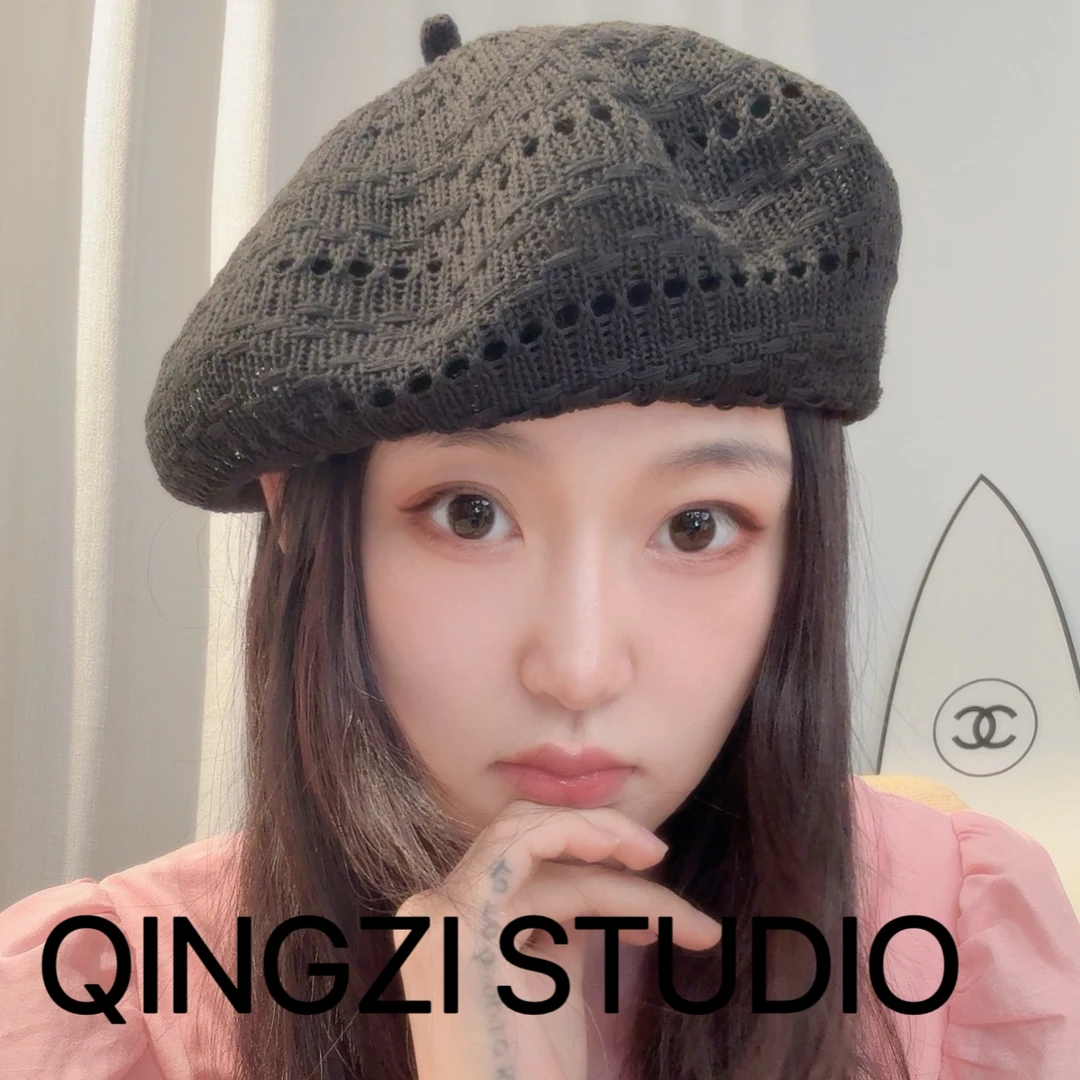 晴子 明星同款夏季镂空透气甜美显脸小贝雷帽辣妹风大头围画家帽