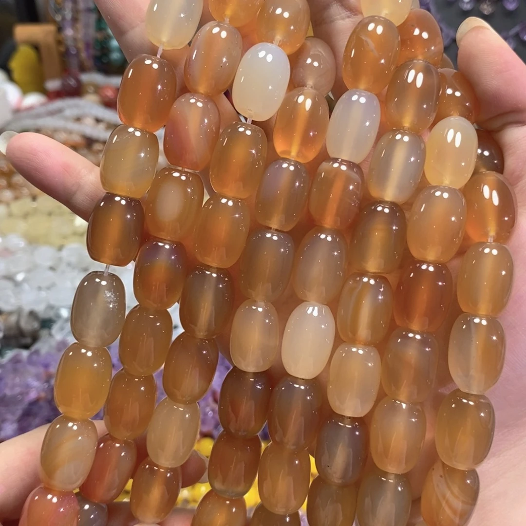 玛瑙/玉髓未镶嵌珠宝半成品玛瑙桶珠一条卡14*18mm