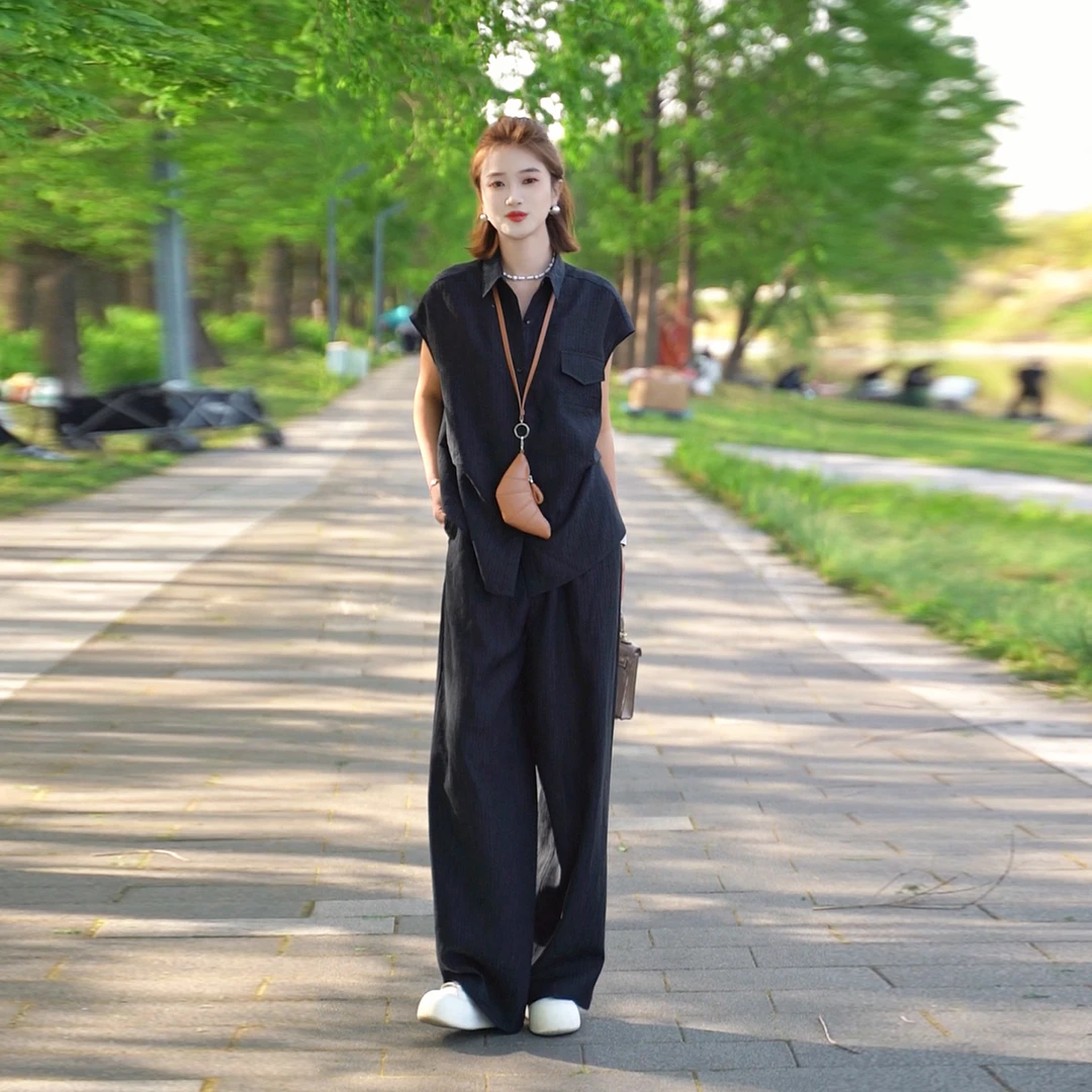 夏季新款女士套装百搭精致穿搭纯色高级设计师同款女士套装25421