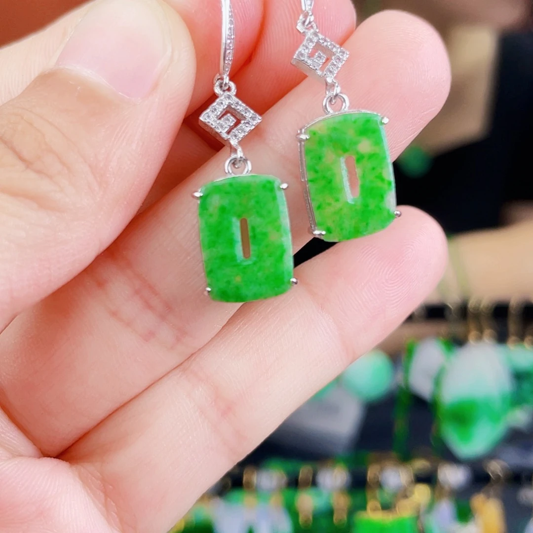 翡翠银S925镶嵌耳饰饰品