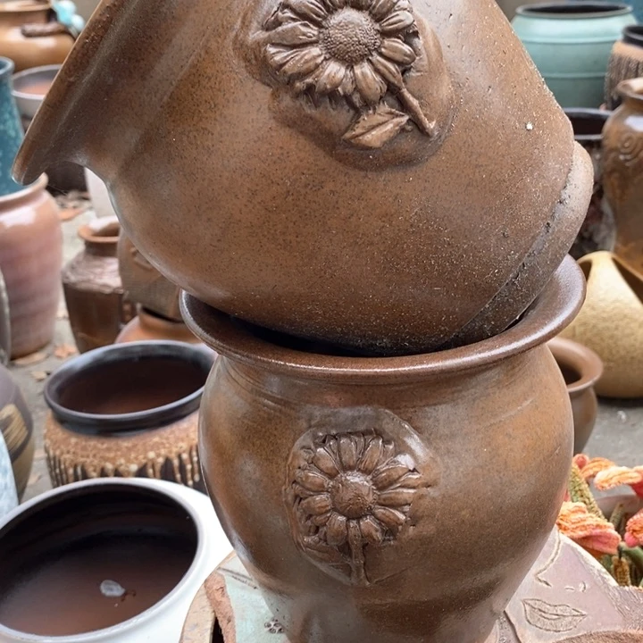 紫砂花盆高18口18瑕疵一对