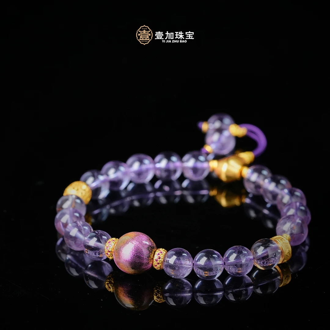 壹加师姐|手工设计紫枢大漆玻利维亚水晶多宝手串多样性发一7614n