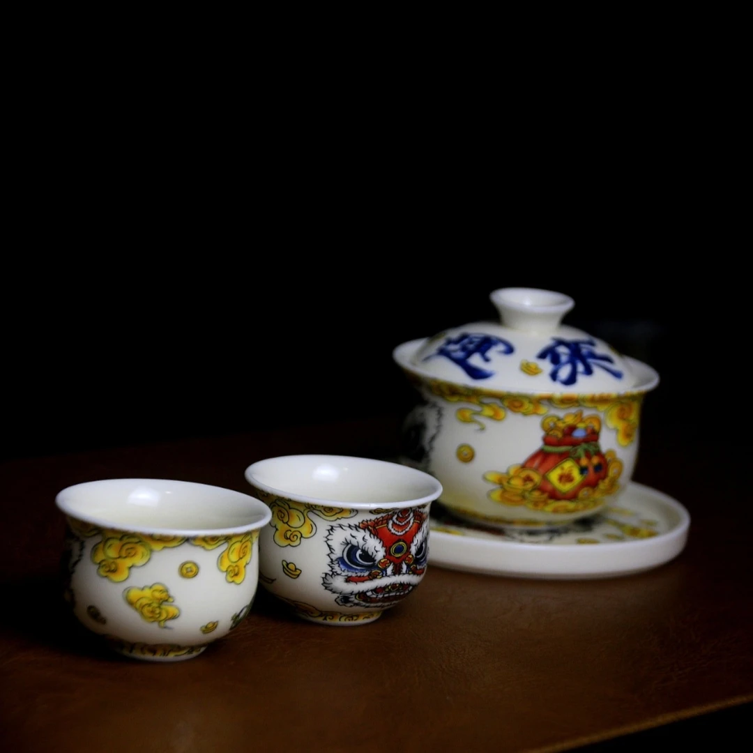 时来运转悬停盖碗 旋转盖碗 三才盖碗 高级泡茶盖碗 陶瓷功夫茶具