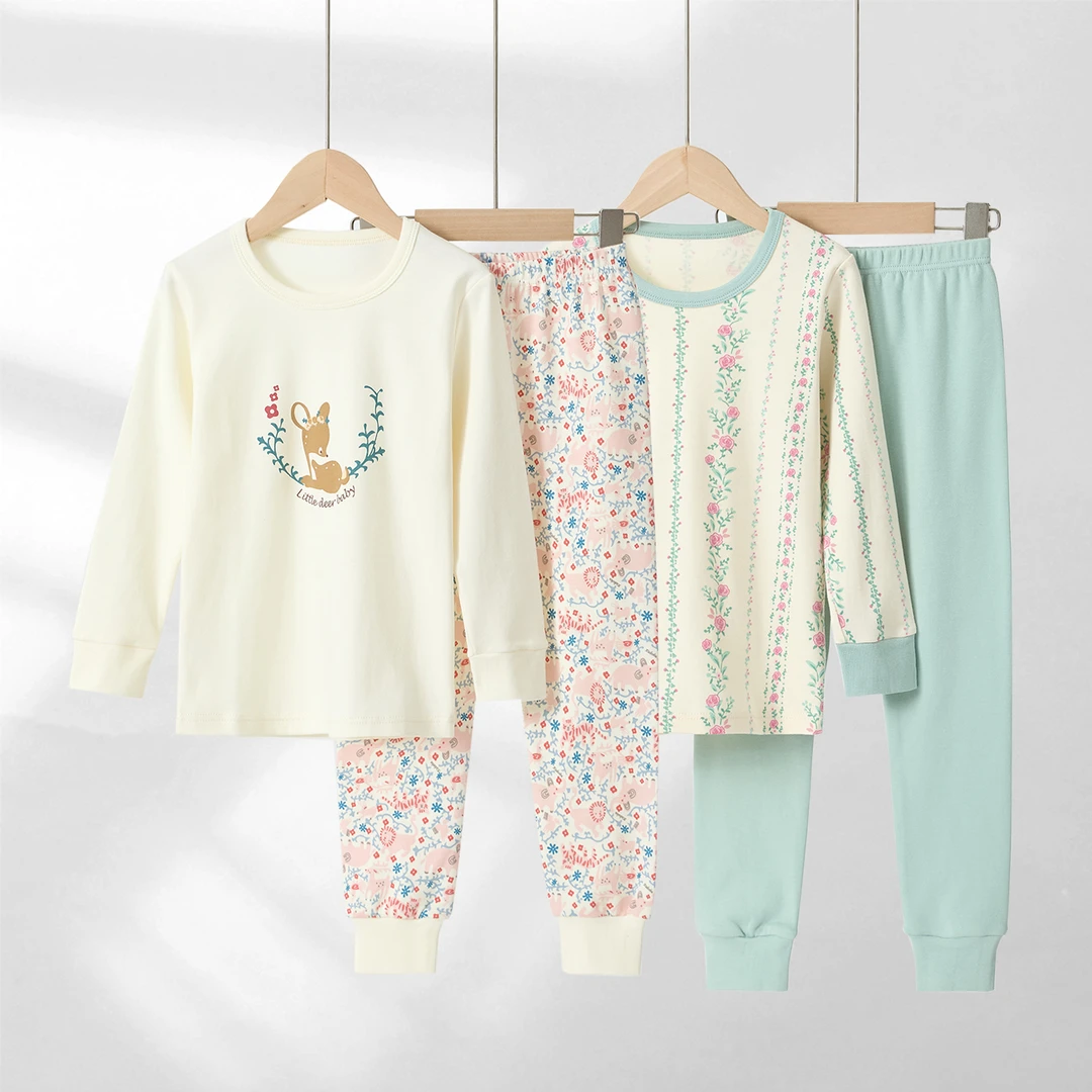 纯棉女童秋衣秋裤套装2025秋冬宝宝A类儿童保暖内衣男童全棉睡衣