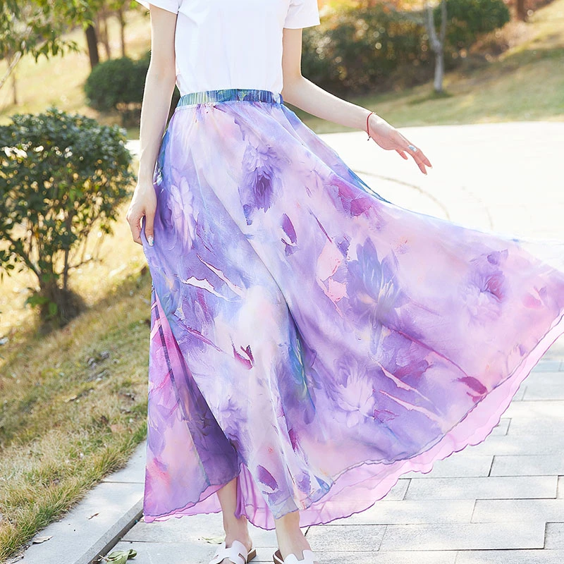 006（慧敏专属链接）超大摆显瘦碎花高腰气质时尚春夏长款裙半身裙