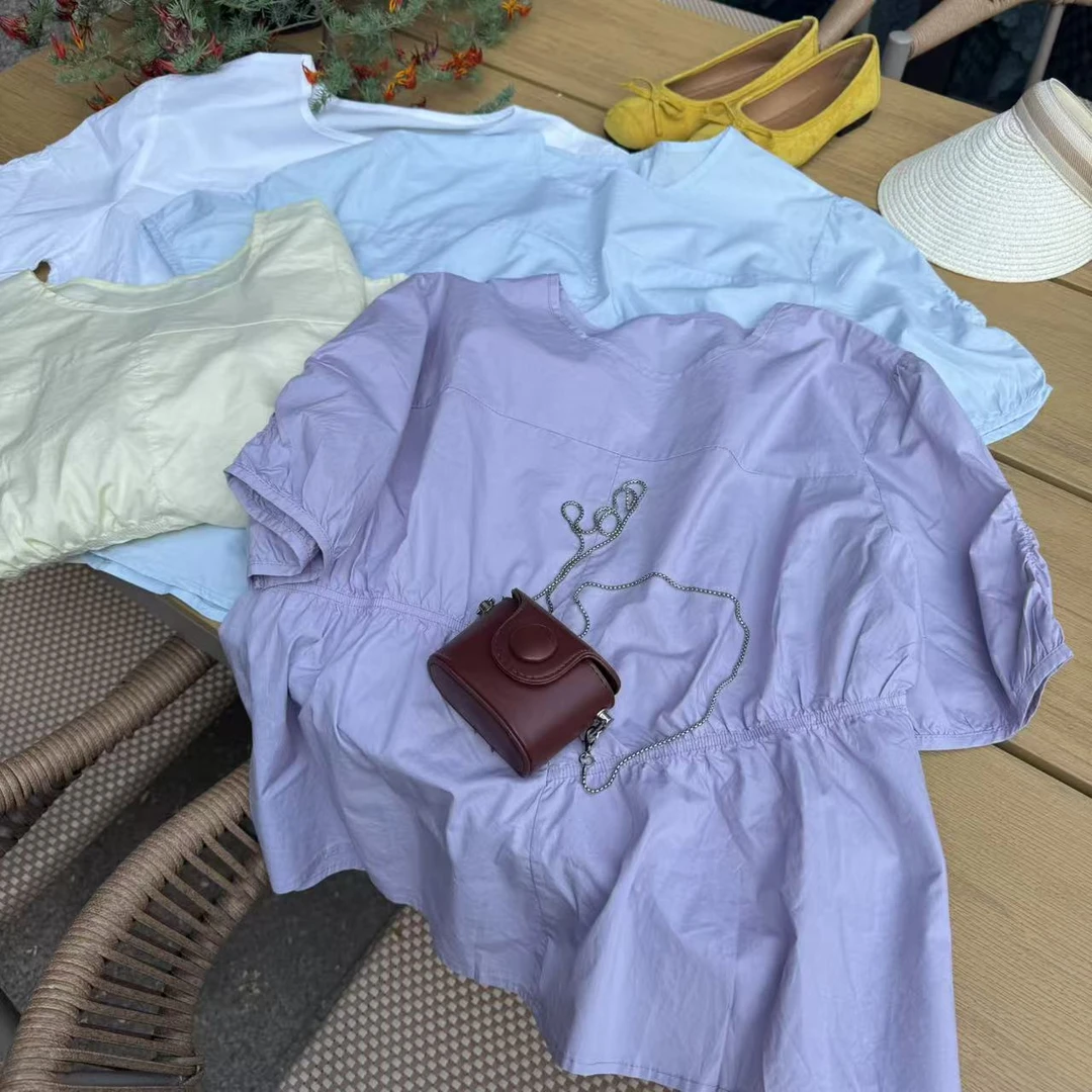 2025夏季新款设计感圆领显瘦棉质衬衫