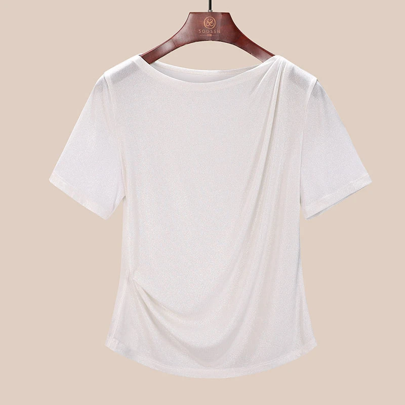 三醋酸凉感短袖韩式t恤女装薄款流行款白色上衣洋气百搭衣夏季T恤