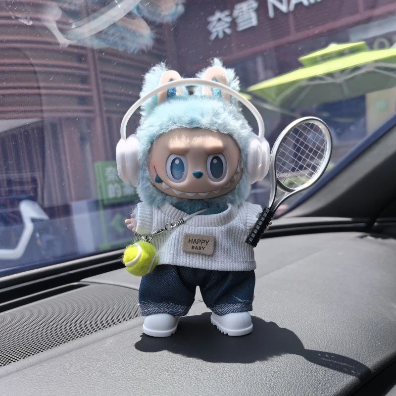 labubu娃衣网球套装新款拉布布衣服耳机帽子网球拍一代二代三代