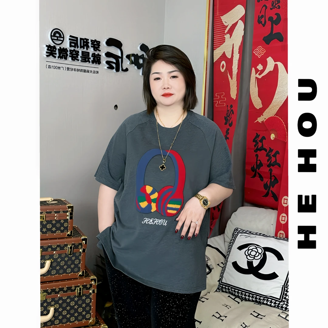 502335 和后大码 设计师时尚百搭休闲新疆长绒棉宽松圆领潮流T恤