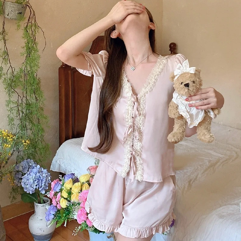 （唯13）2025睡衣女套装春夏绸缎网红爆款甜美外穿短袖家居服新款