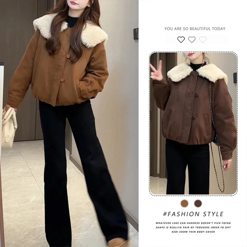 美拉德气质百搭时尚翻领毛绒外套女装2025秋冬新款休闲百搭短上衣