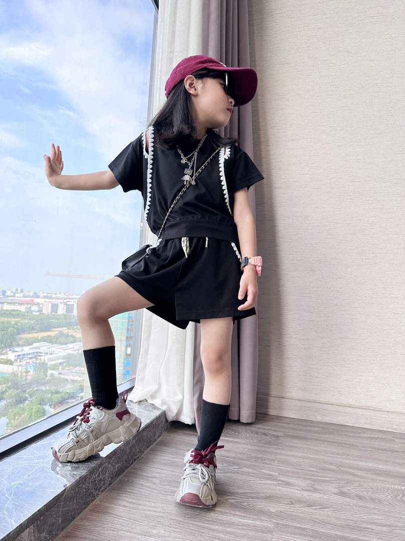 女童夏套装2025新款中学生女孩衣服短袖洋气短裤儿童夏季衣服薄款