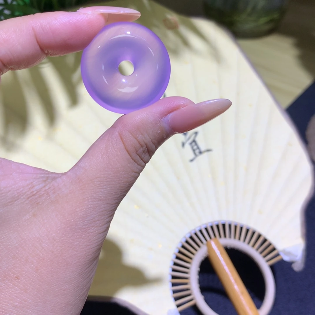 玛瑙/玉髓未镶嵌手镯卡30葡萄紫平安扣带飘花漏