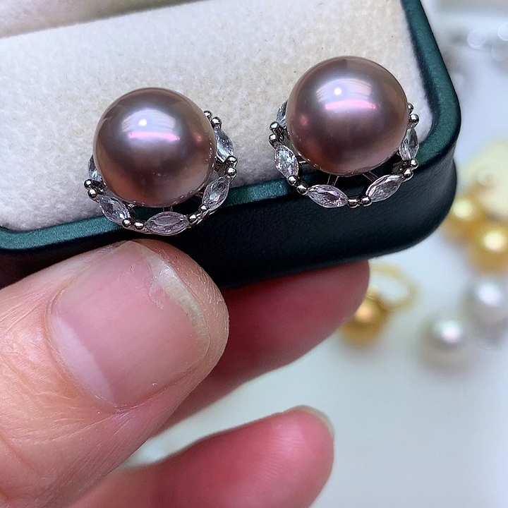 银S925镶嵌耳饰淡水珍珠