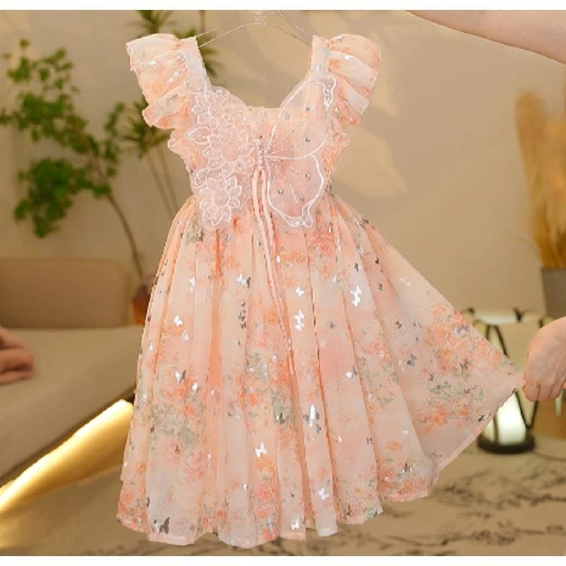 【现货】【Y.d8170】2025新款女童连衣裙日常重工夏款裙小飞袖碎花裙