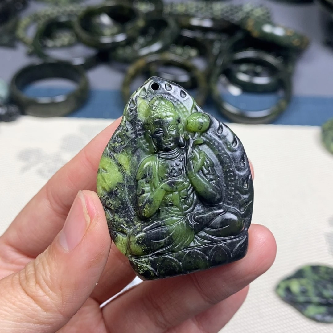 蛇纹石玉吊坠(不含链)未镶嵌大势至菩萨，马守护，瑕疵福利