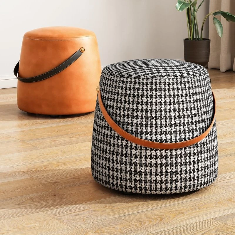 【丝路国际专属】千鸟格手提水桶凳家用客厅沙发脚踏凳门口换鞋凳子
