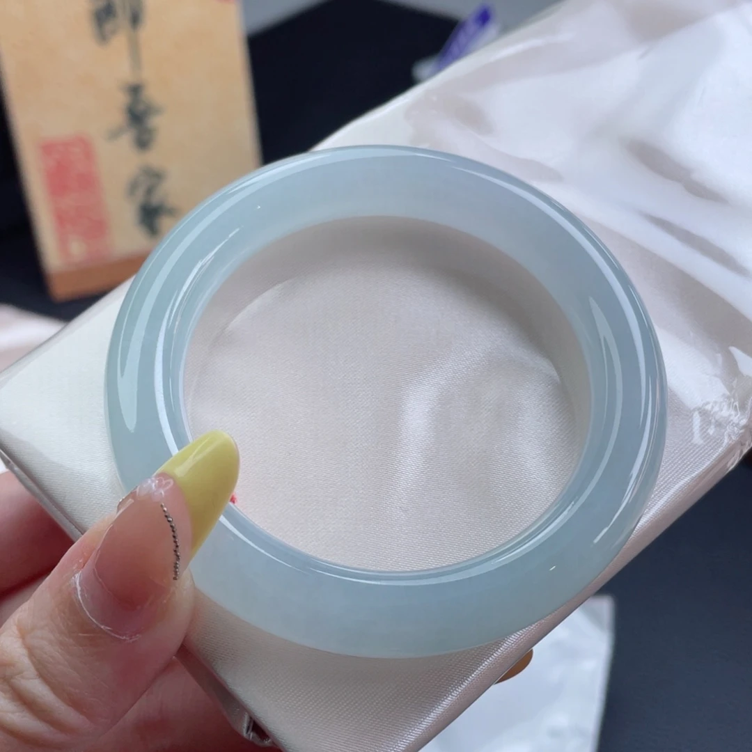 未镶嵌手镯翡翠55.8冰晴蓝 清透自然泛光感 完美必拍3号