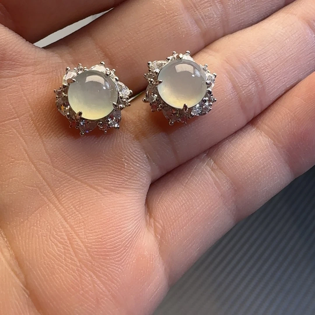 银S925镶嵌翡翠耳饰