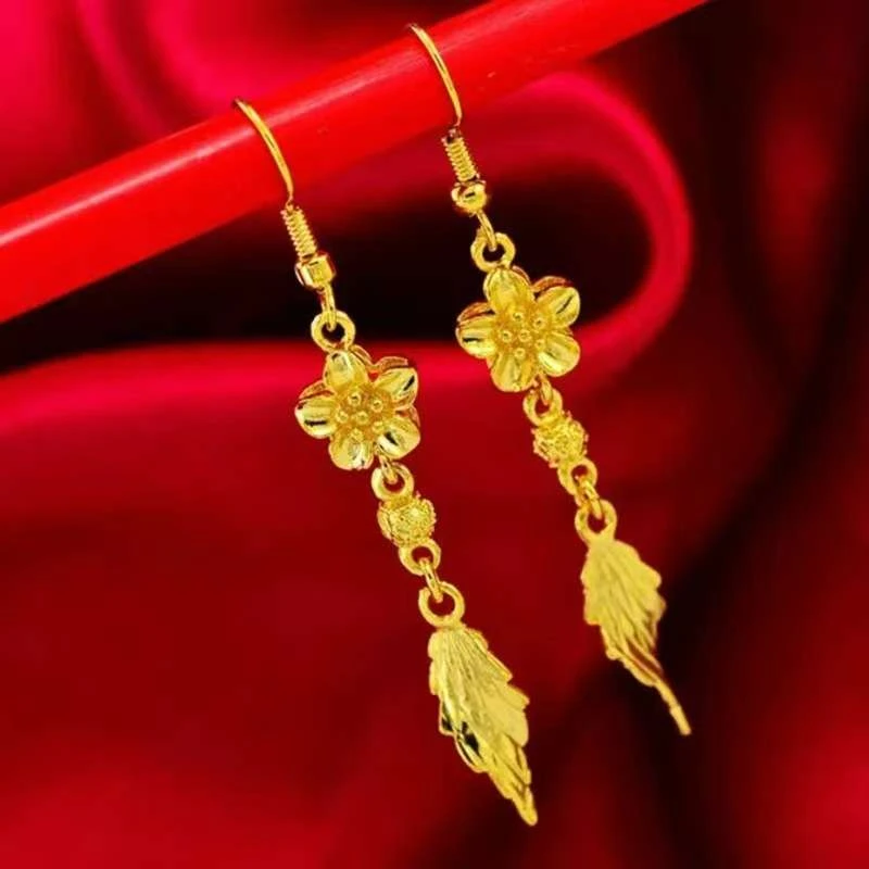 铜合金耳饰 新款精品【花朵扭叶流苏耳钩女款】时尚精美经典耳饰品