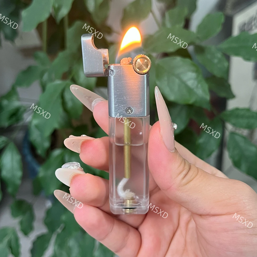 复古透明仓煤油打火机个性耐用超薄砂轮便携迷你可视油仓送男友礼