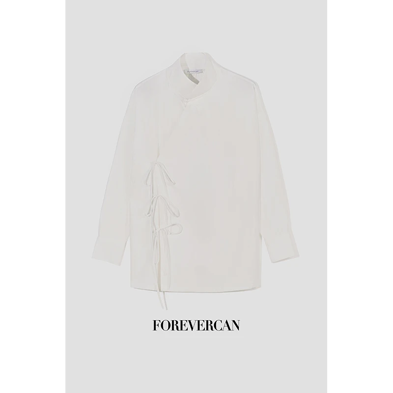FOREVERCAN汉服新中式设计盘扣系带双层立领衬衫ST21041