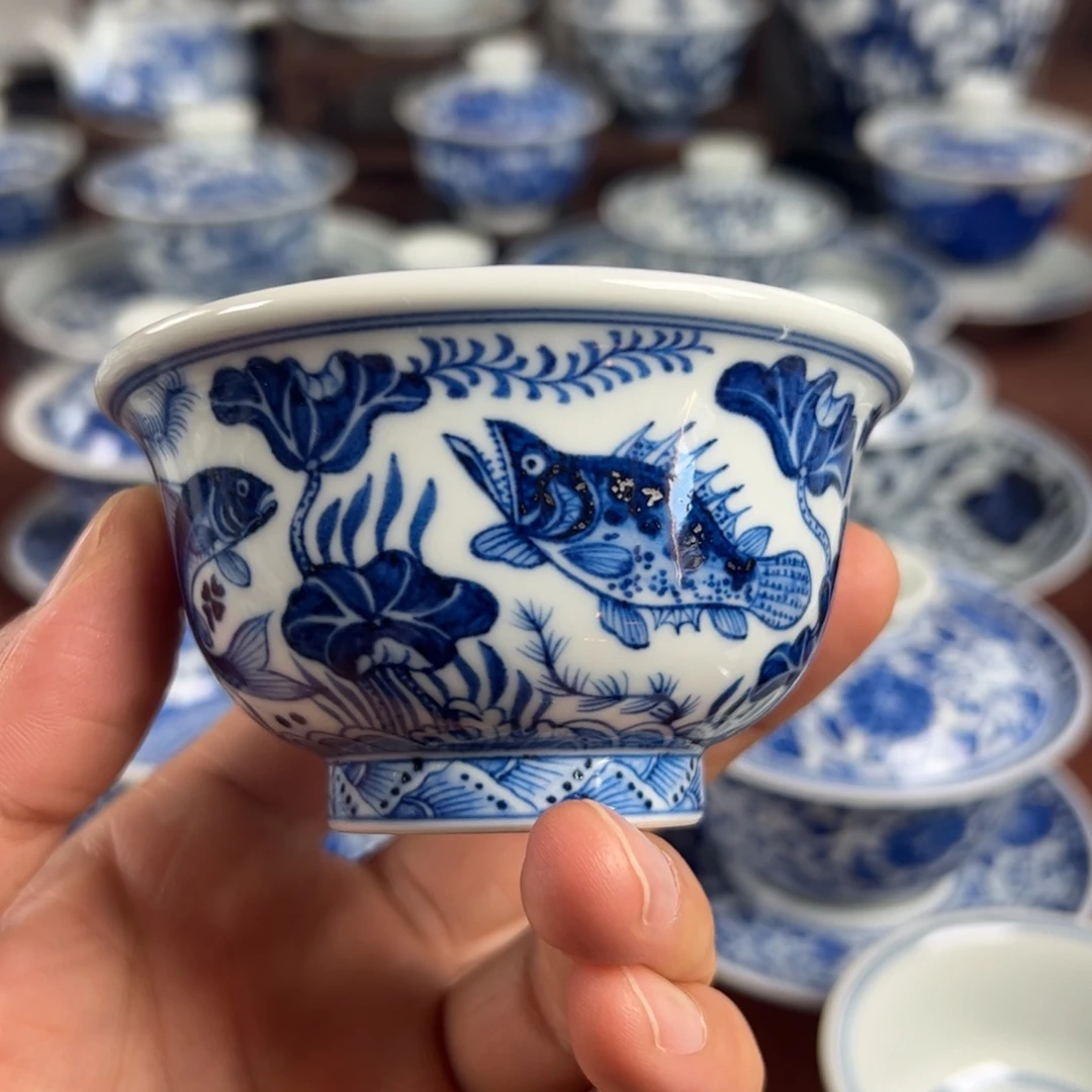寻***D陶瓷茶具鱼藻纹杯