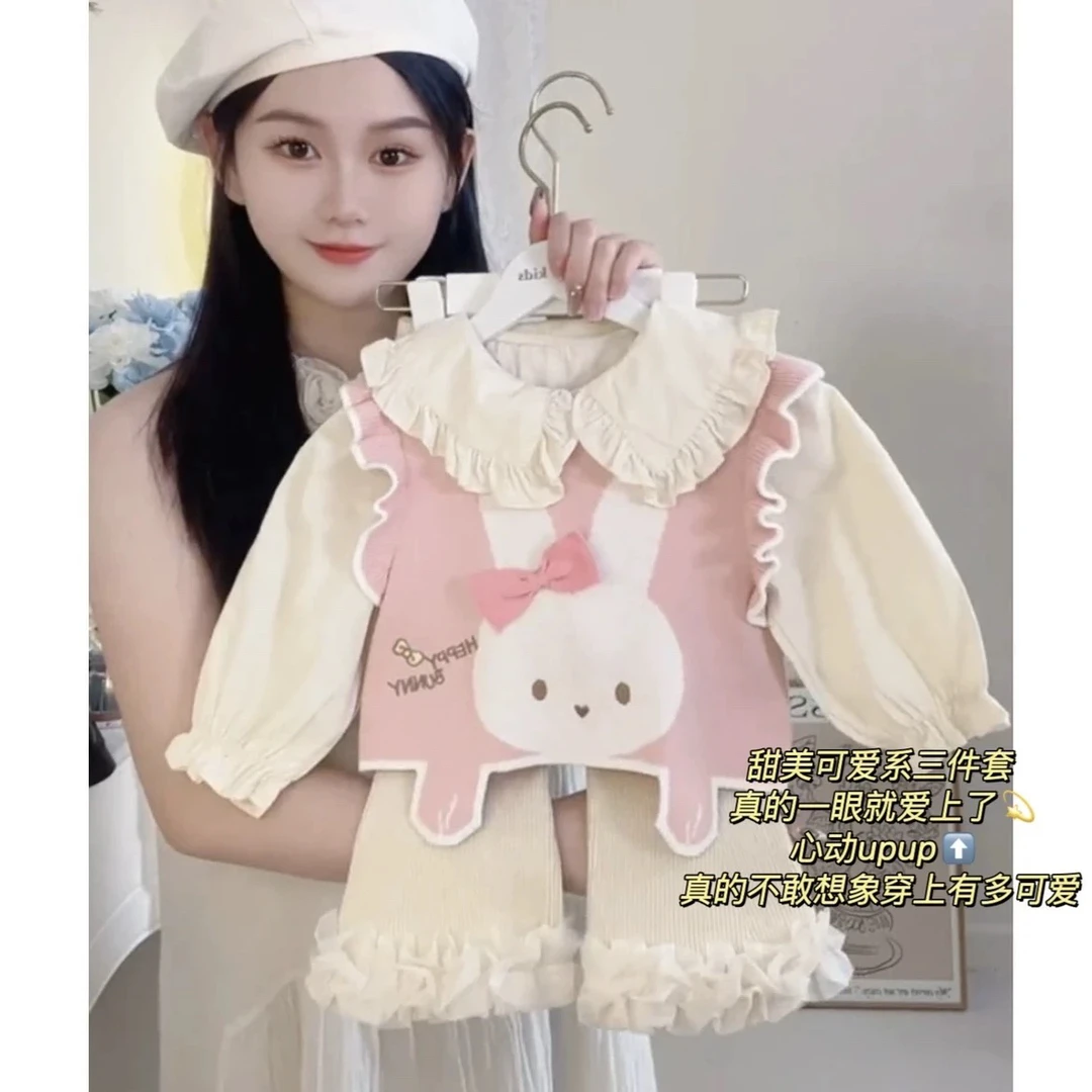 3甜 7甜美卡通可爱吊带蓝色外套女童