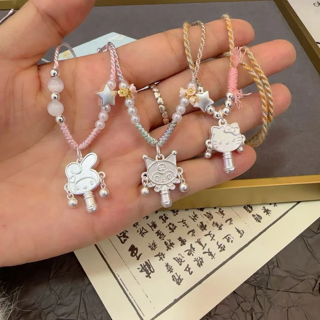 吊坠足银 999足银吊坠三丽鸥拨浪鼓凯蒂猫项链小众精致轻奢送女友