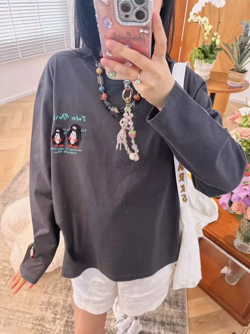 Pandawarks熊猫[2只小鼹鼠]全棉重工刺绣T恤打底25331