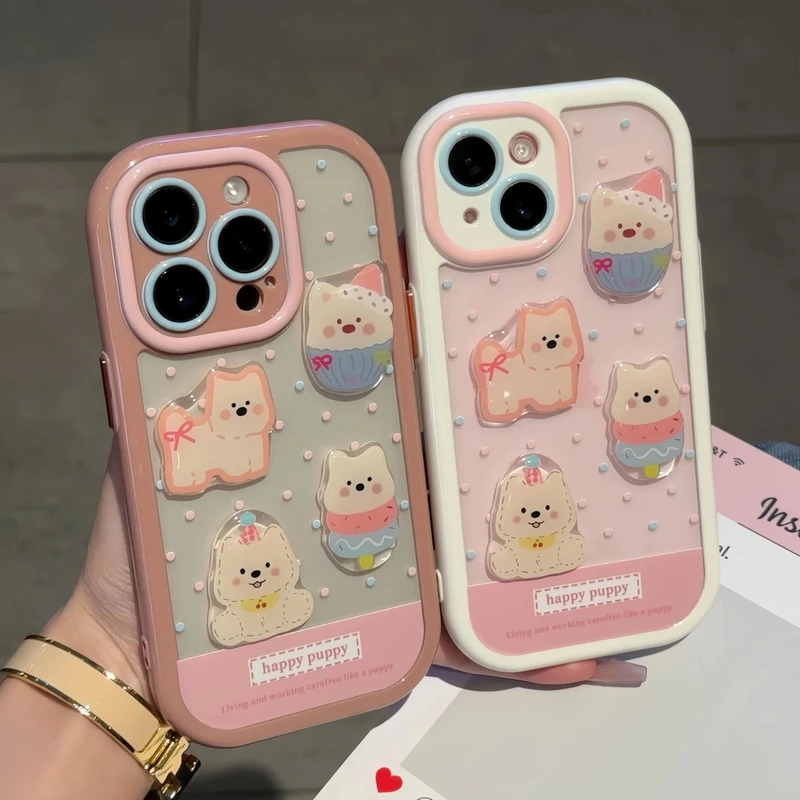 波点西高地小狗四件套适用苹果16手机壳华为vivo小米oppo