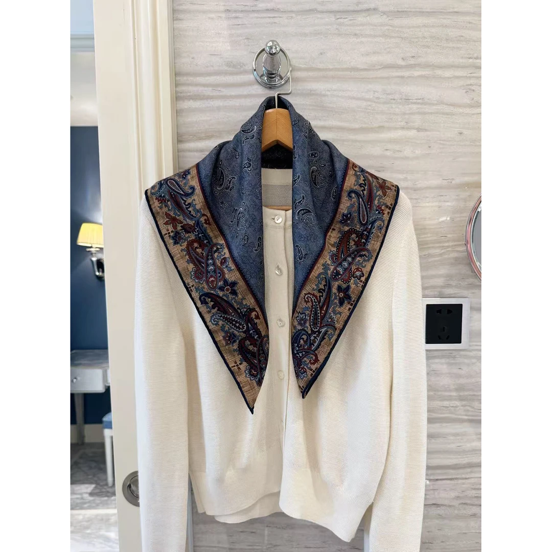 NINASOLOR佩斯利美学柔软真丝羊毛混纺保暖秋冬围巾方巾63*63cm