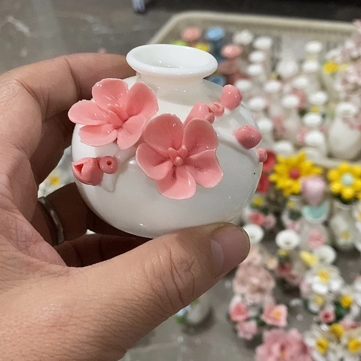 瓷片纯手工陶瓷花摆件瑕