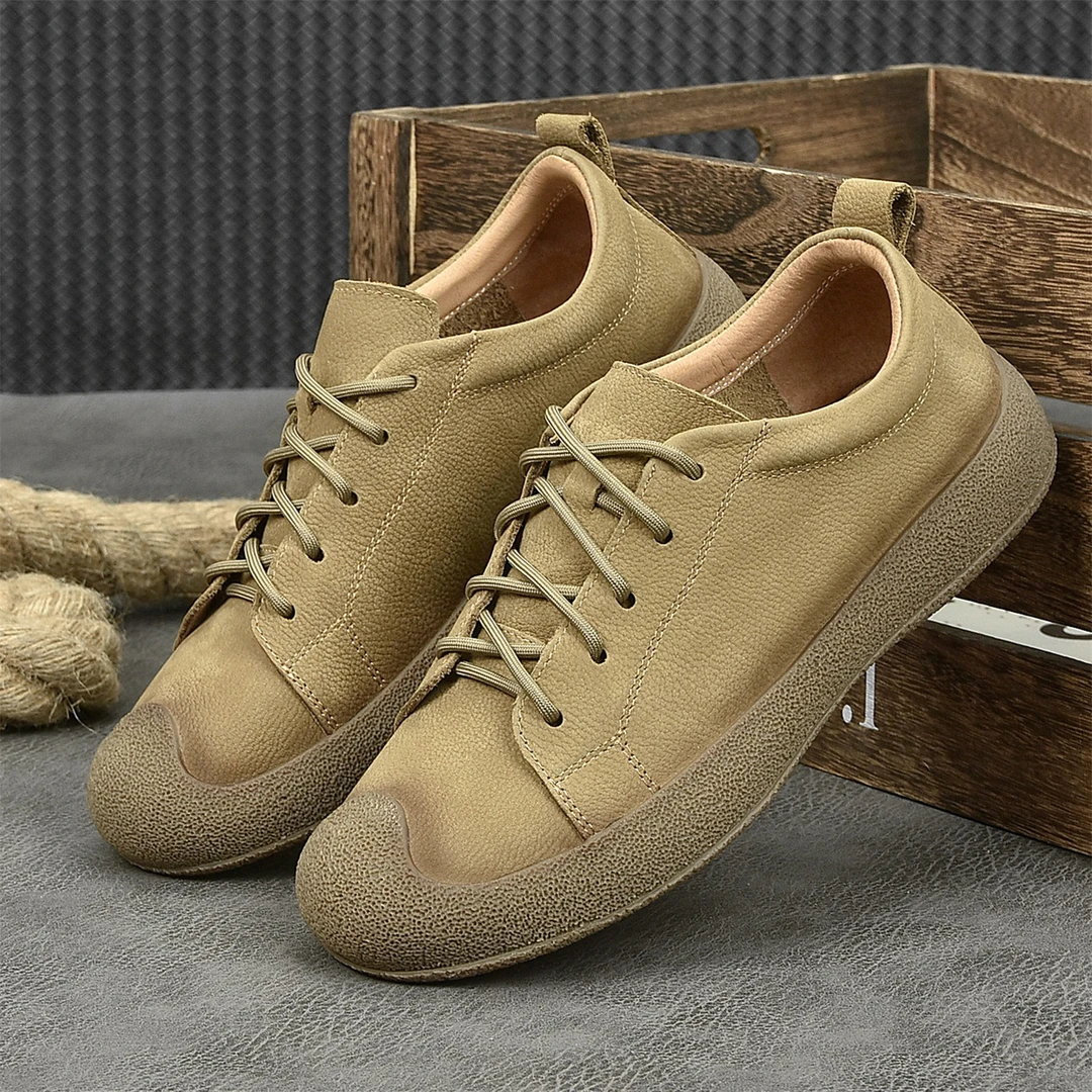 2025春季新款复古休闲头层牛皮男鞋轻便透气耐磨防滑软底百搭皮鞋