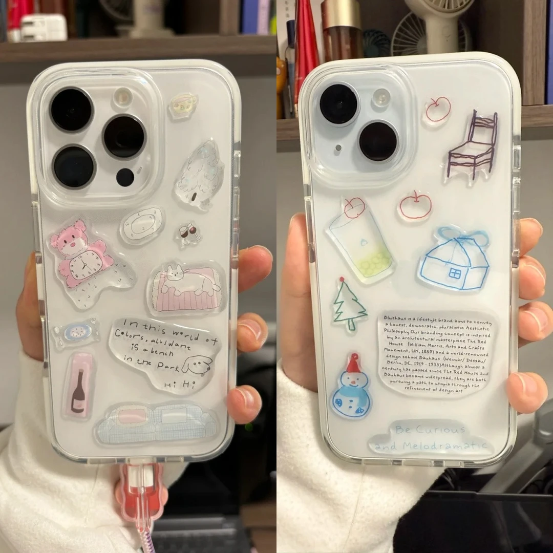 冬日雪人小熊时钟果冻diy贴纸适用苹果16Promax手机壳14/13保护套