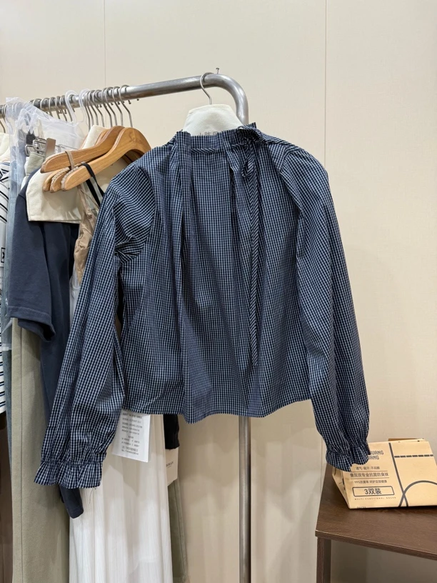 法式复古抽绳褶皱长袖衬衫