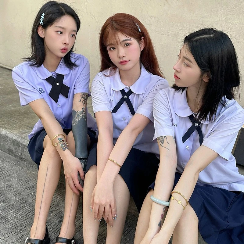 泰国泰式校服毕业班服套装(布料升级)高初中生英伦学院风jk衬衫夏