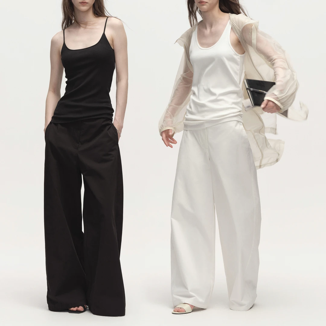 白弓BAIGONG/2025新款极简廓形休闲直筒阔腿裤53777X