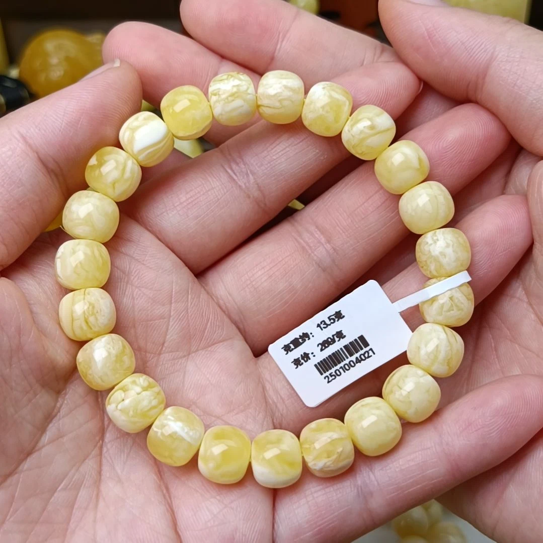 未镶嵌蜜蜡手链10精工老型瓷白虎皮纹妖花手围18