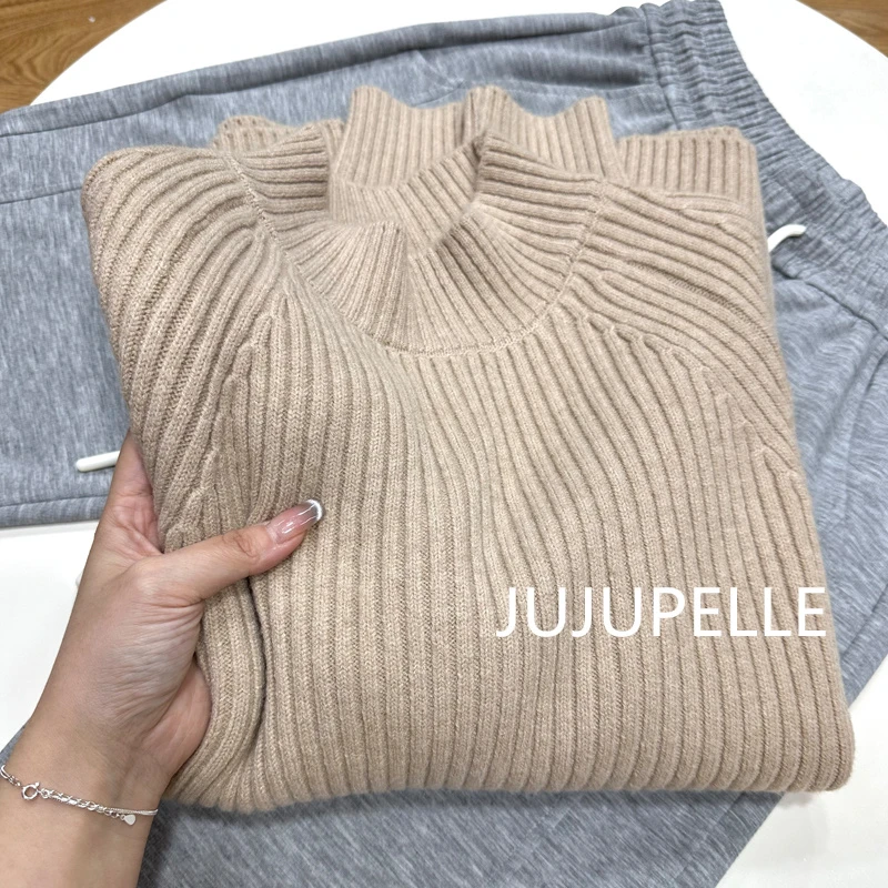 2025秋冬新款保暖纯色半高领毛衣外套针织衫女款内搭长袖套头上衣