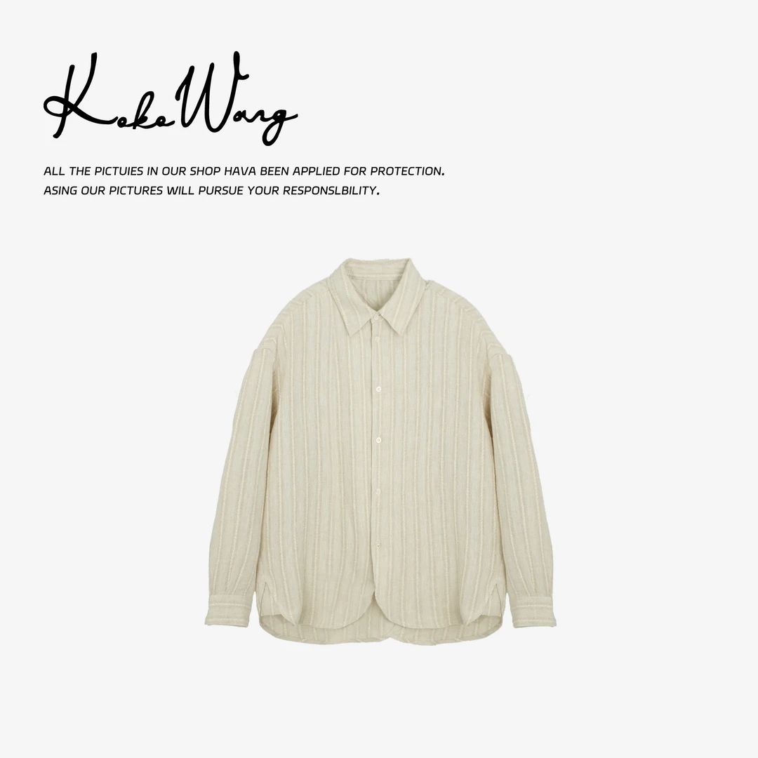KOKO WANG早春新款竖条纹肌理感100亚麻休闲百搭衬衫N1535B17W42