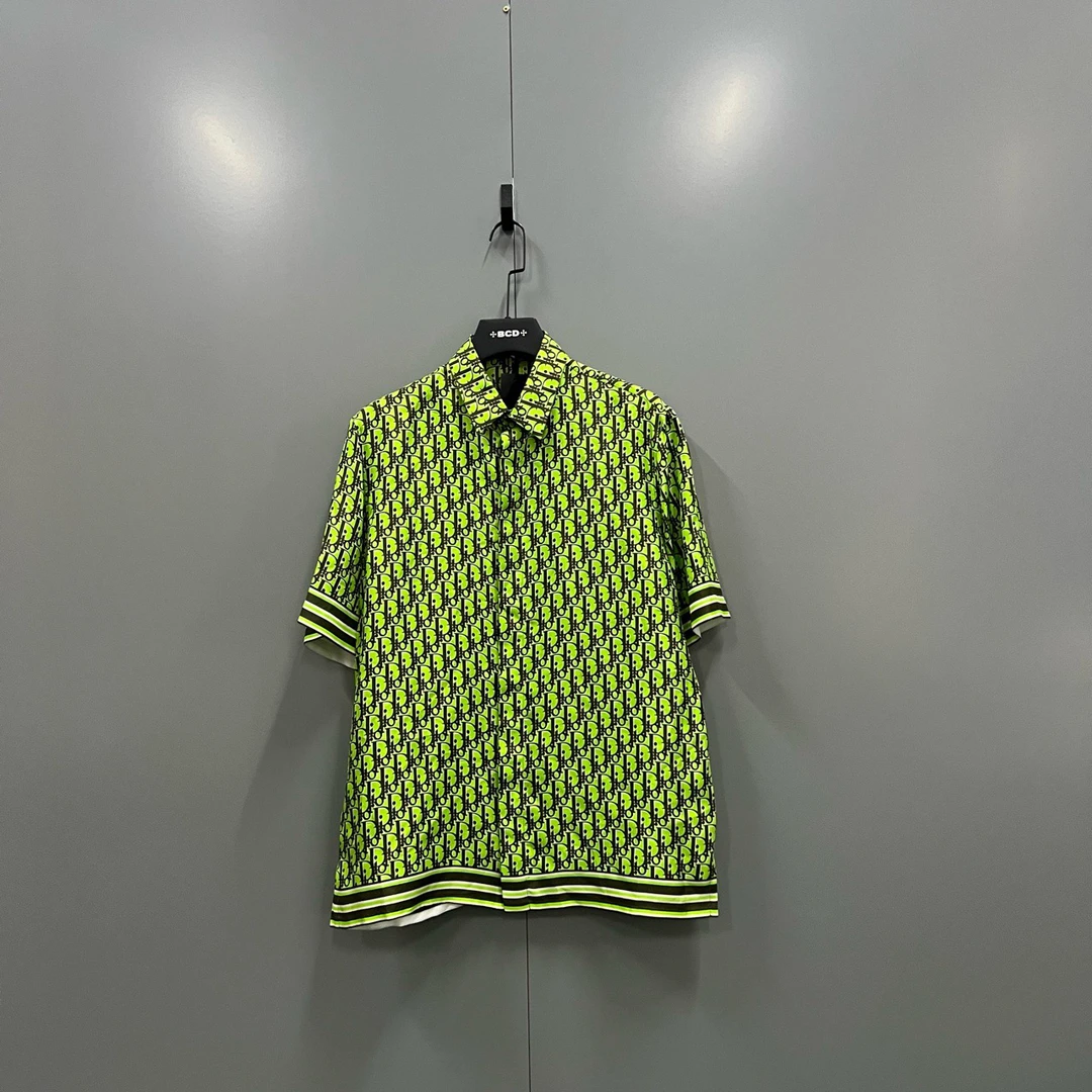 全新未使用 DIOR/迪奥 满印老花蚕丝短袖衬衫 39码/bc002262