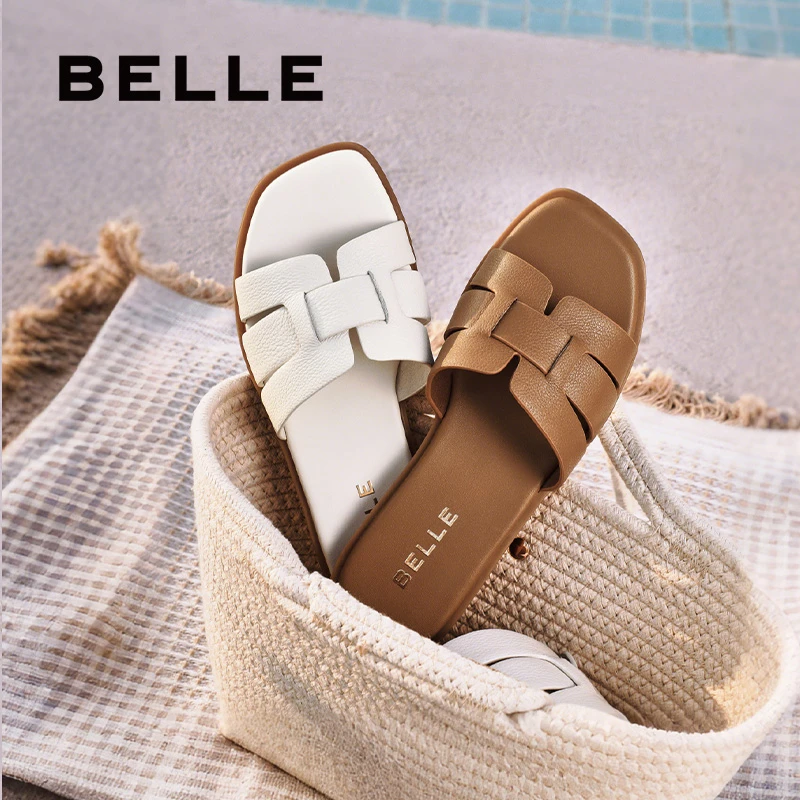 百丽外穿一字拖鞋女25新品夏日穿搭平跟沙滩鞋D6F1DBT5