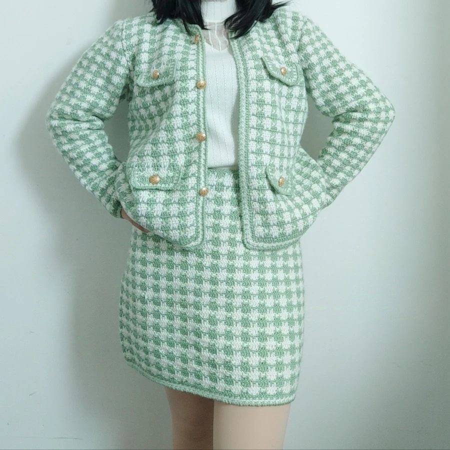 千鸟格小香风套装