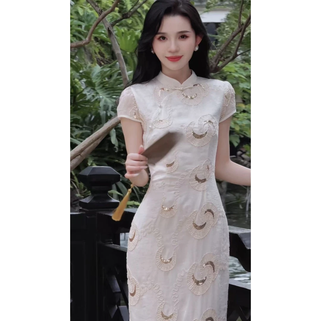 【yola】月亮女神夏季新款新中式气质显瘦直筒连衣裙-YL70079