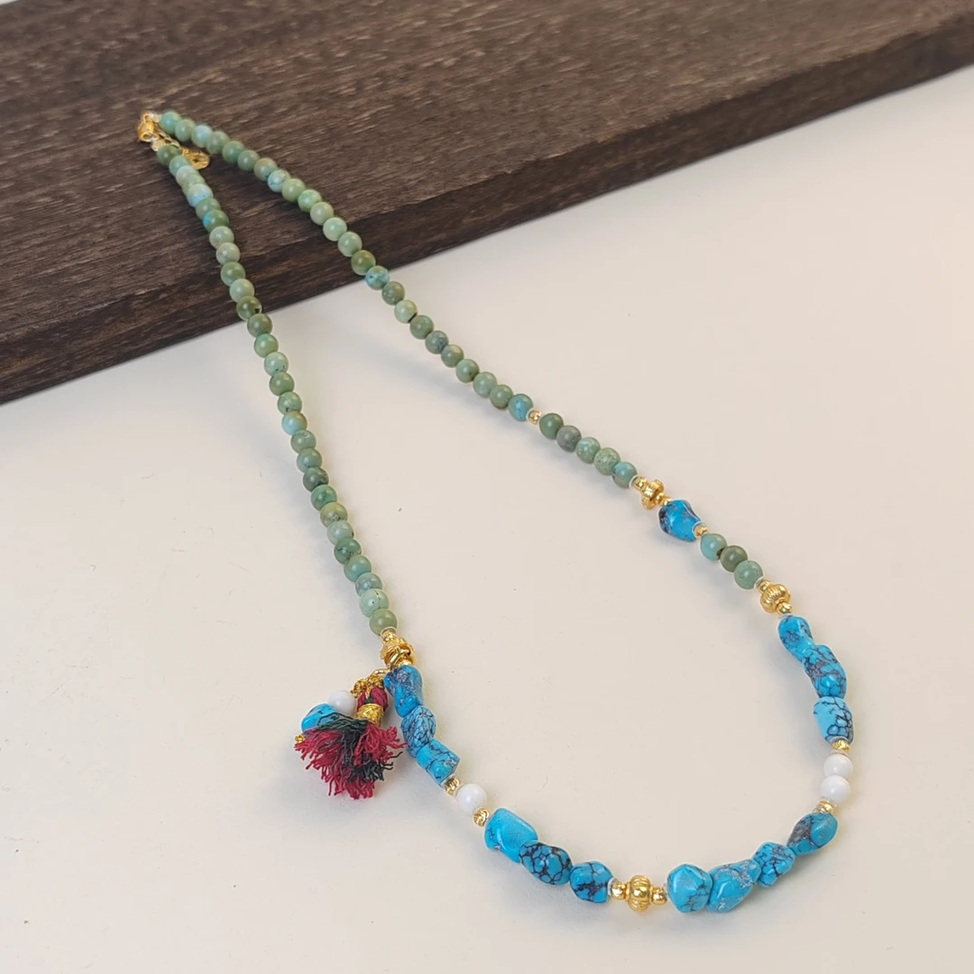 【清风阙】原矿菜籽黄+天空蓝项链