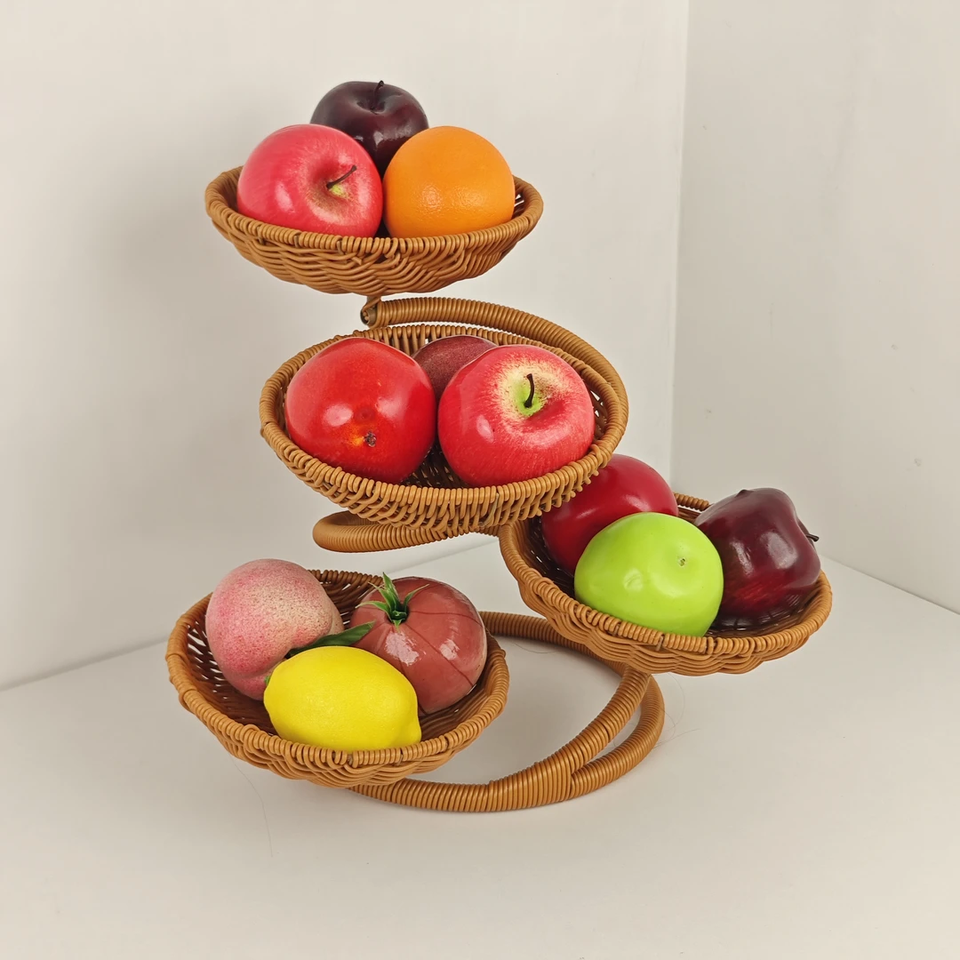 QY19迎客松中式宫廷风多层编织工艺果盘果篮茶几简约糖果水果盘